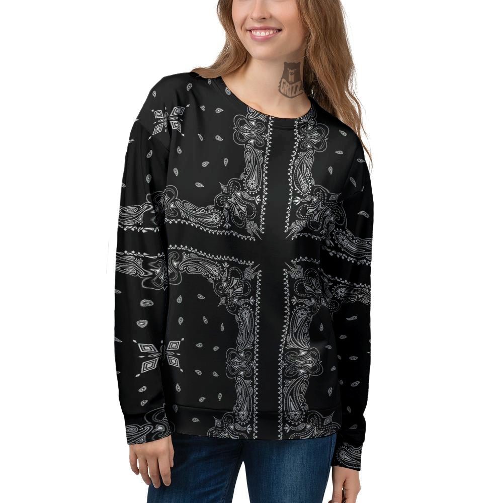 Paisley Bandana Black And White Print Pattern Women's Sweatshirt-grizzshop