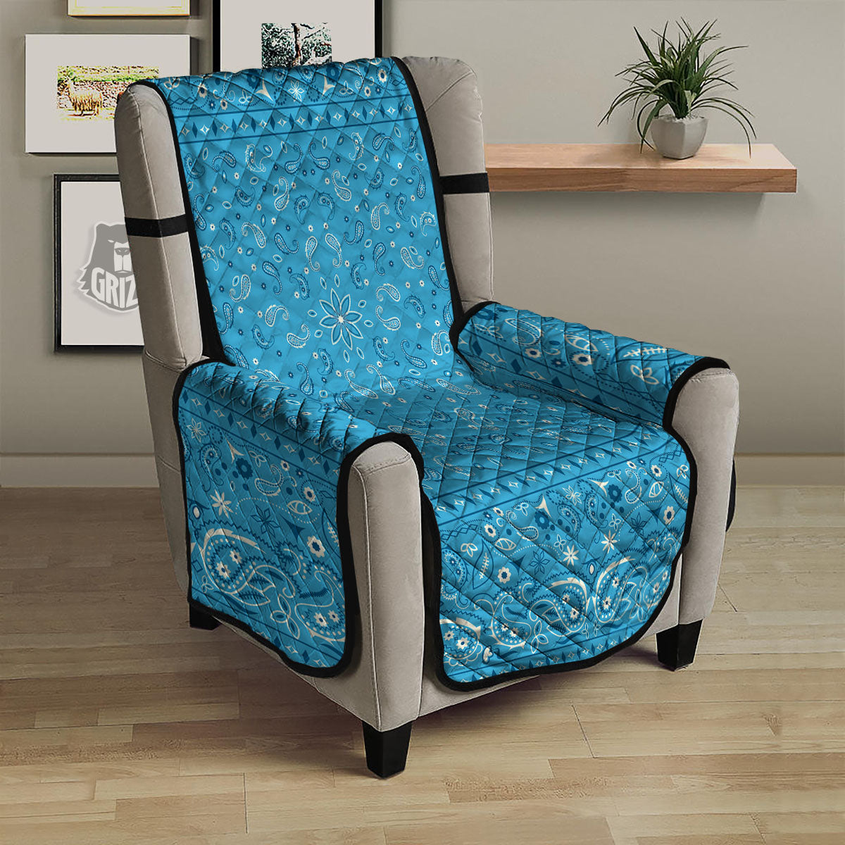 Paisley Bandana Light Blue Print Armchair Protector-grizzshop