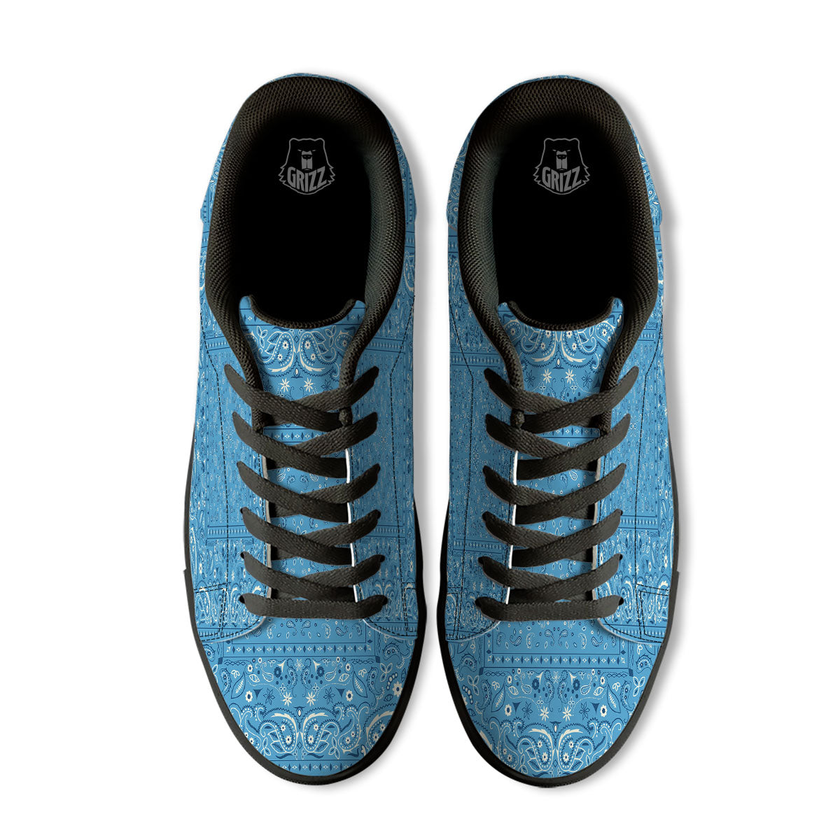 Paisley Bandana Light Blue Print Black Low Top Sneakers-grizzshop