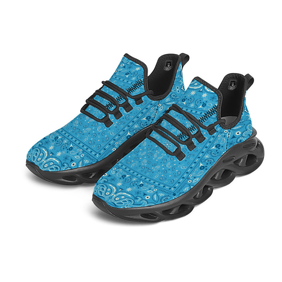 Paisley Bandana Light Blue Print Black Running Shoes-grizzshop