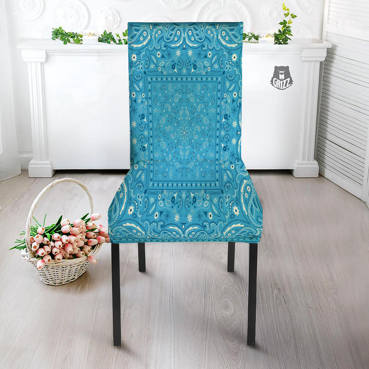 Paisley Bandana Light Blue Print Dining Chair Slipcover-grizzshop