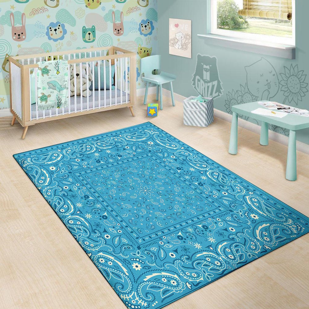 Paisley Bandana Light Blue Print Floor Mat-grizzshop