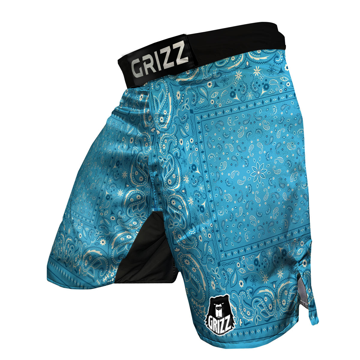 Paisley Bandana Light Blue Print MMA Shorts-grizzshop