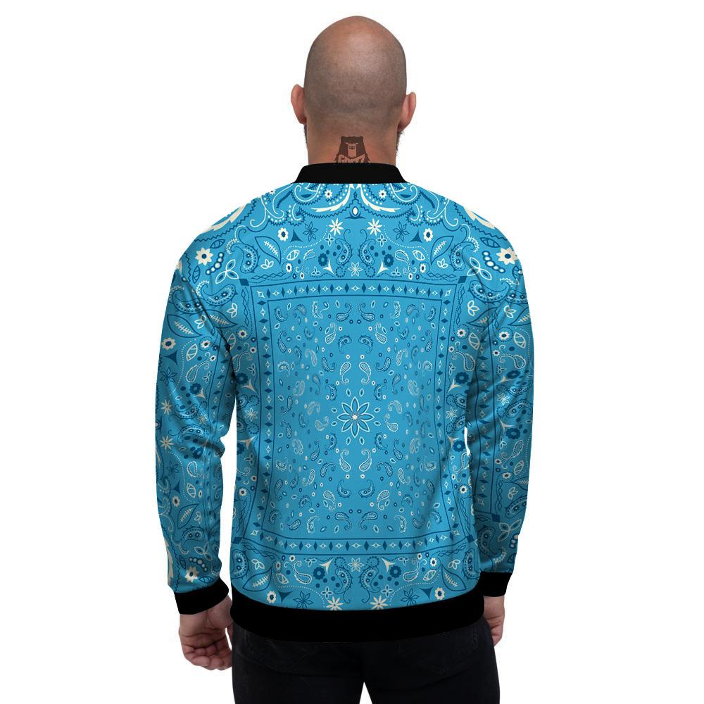 Paisley Bandana Light Blue Print Men's Bomber Jacket-grizzshop