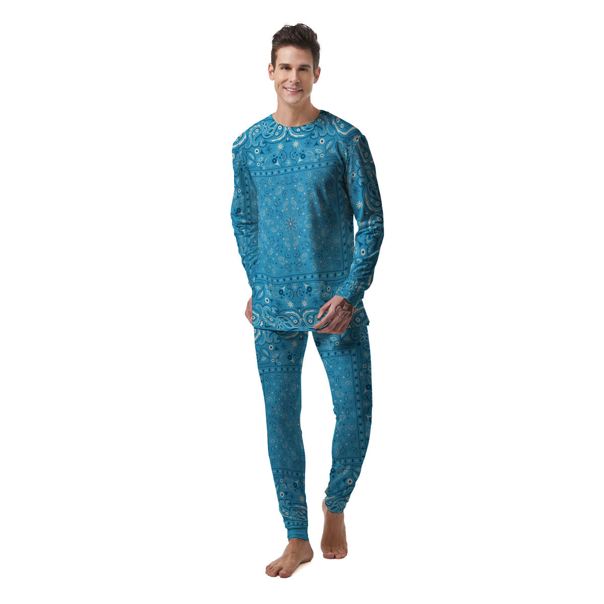 Paisley Bandana Light Blue Print Men's Pajamas-grizzshop