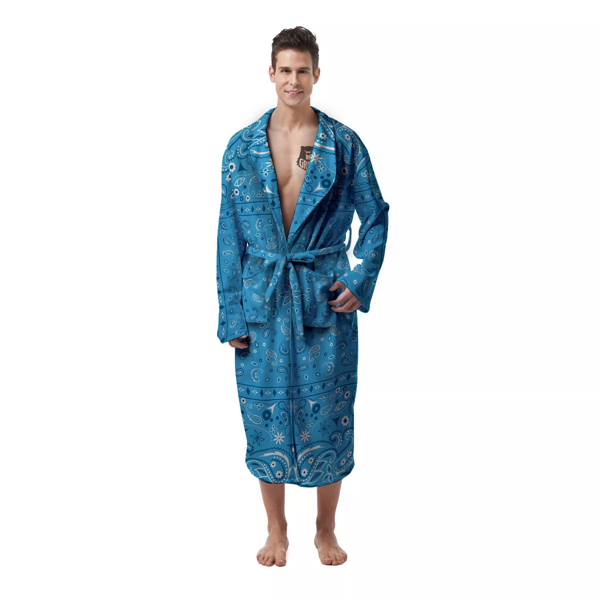 Paisley Bandana Light Blue Print Men's Robe-grizzshop