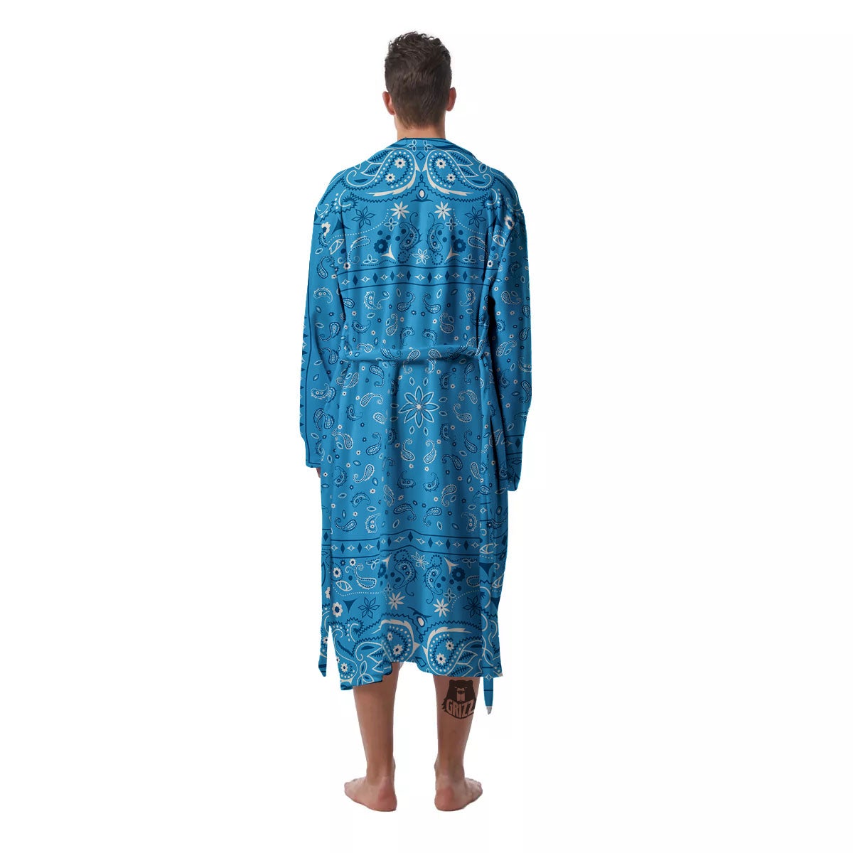 Paisley Bandana Light Blue Print Men's Robe-grizzshop