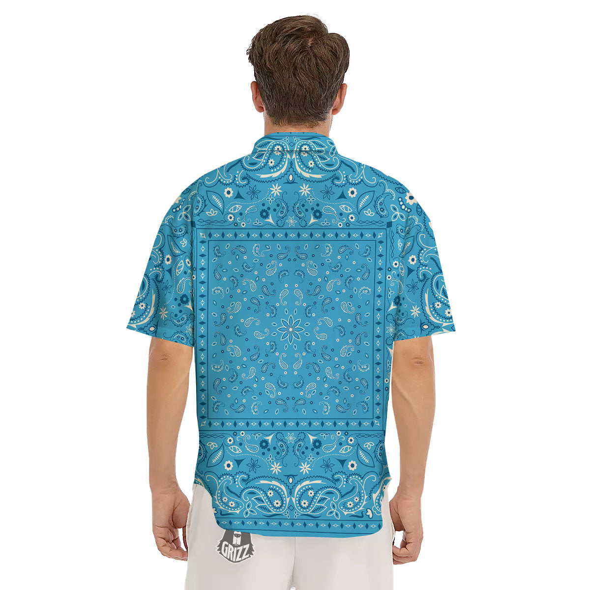 Paisley Bandana Light Blue Print Men's Short Sleeve Shirts-grizzshop