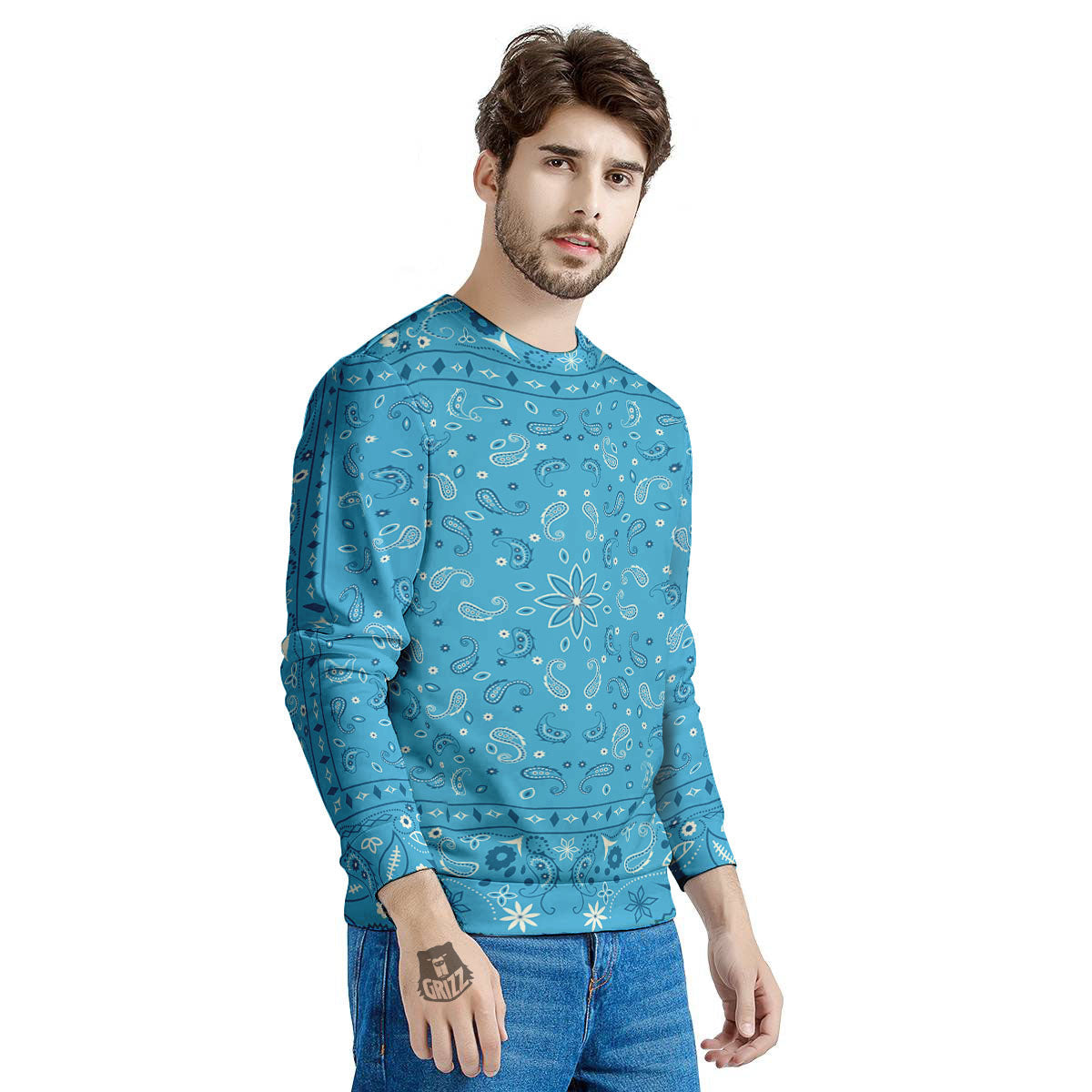 Paisley Bandana Light Blue Print Men's Sweatshirt-grizzshop