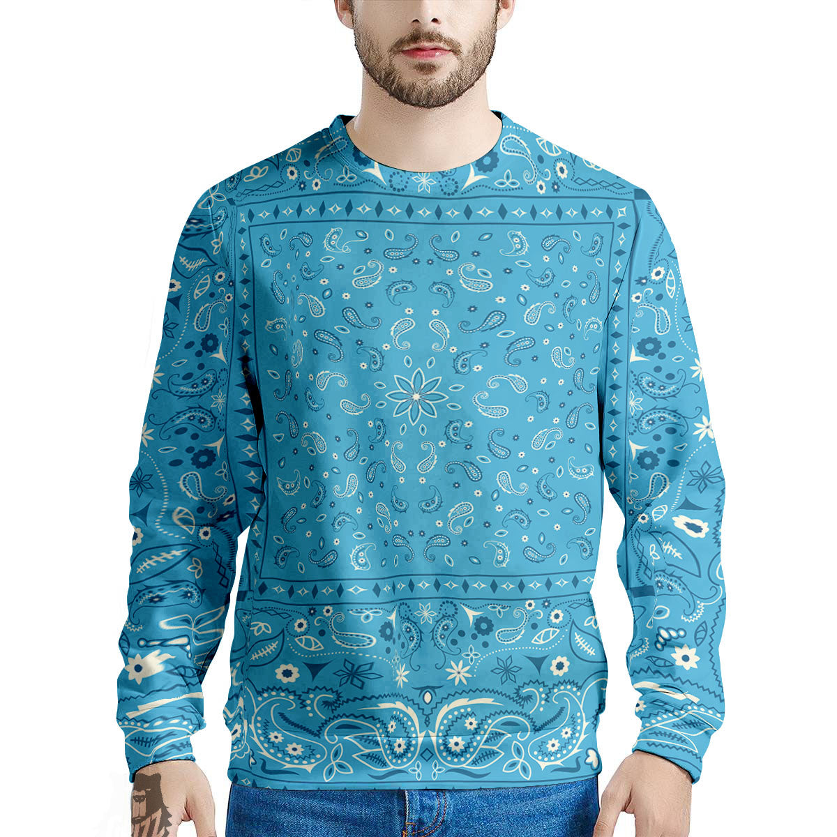 Paisley Bandana Light Blue Print Men's Sweatshirt-grizzshop