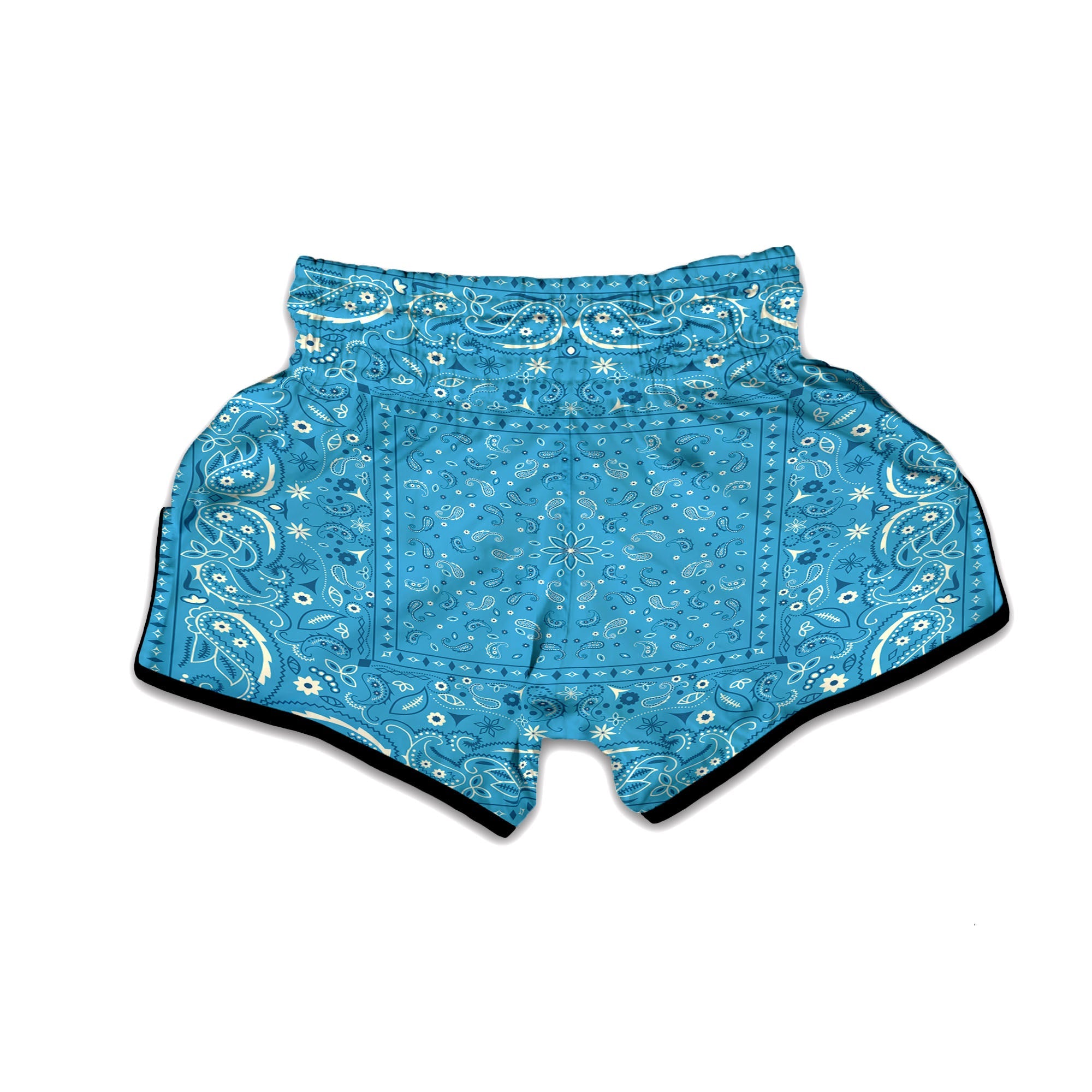 Paisley Bandana Light Blue Print Muay Thai Boxing Shorts-grizzshop