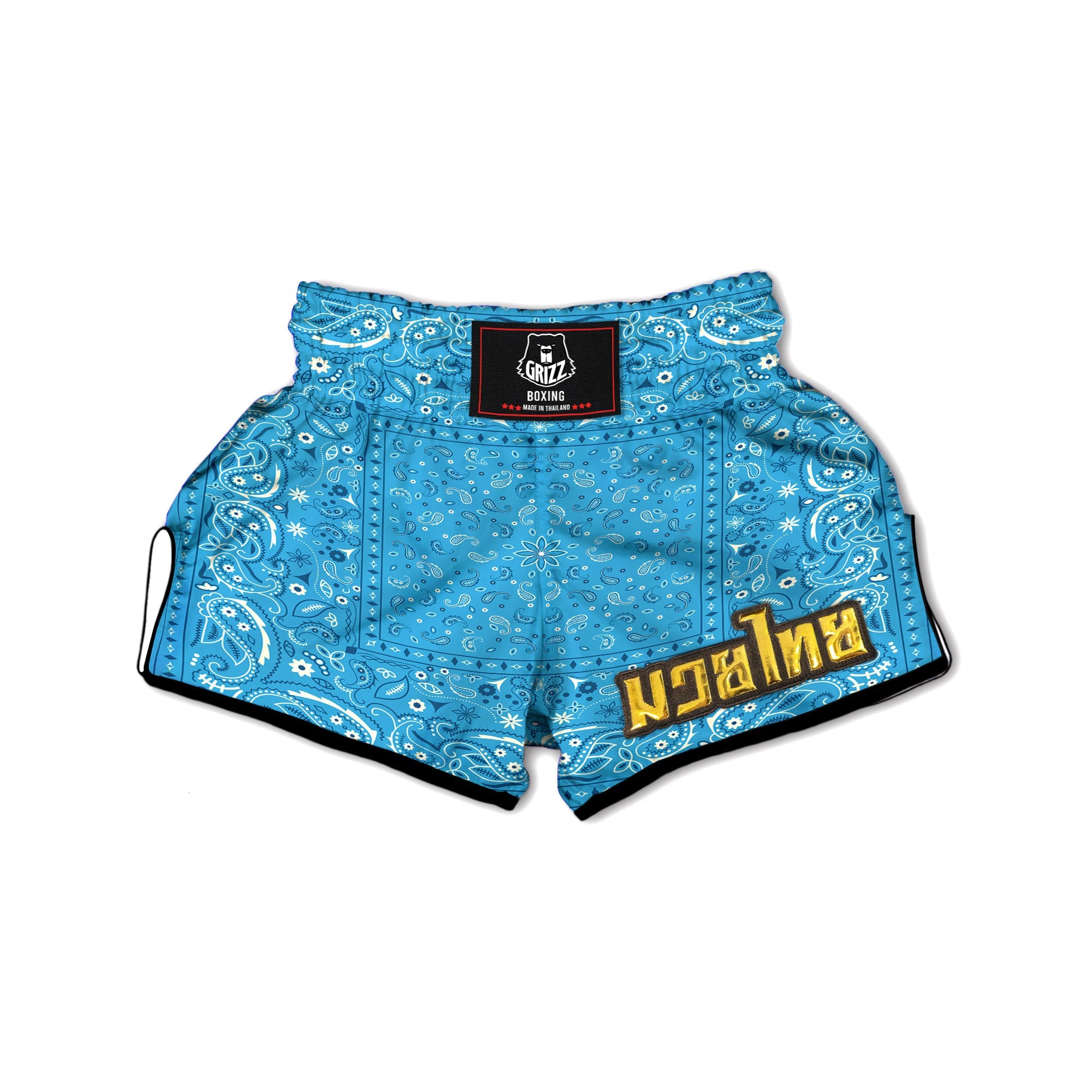 Paisley Bandana Light Blue Print Muay Thai Boxing Shorts-grizzshop