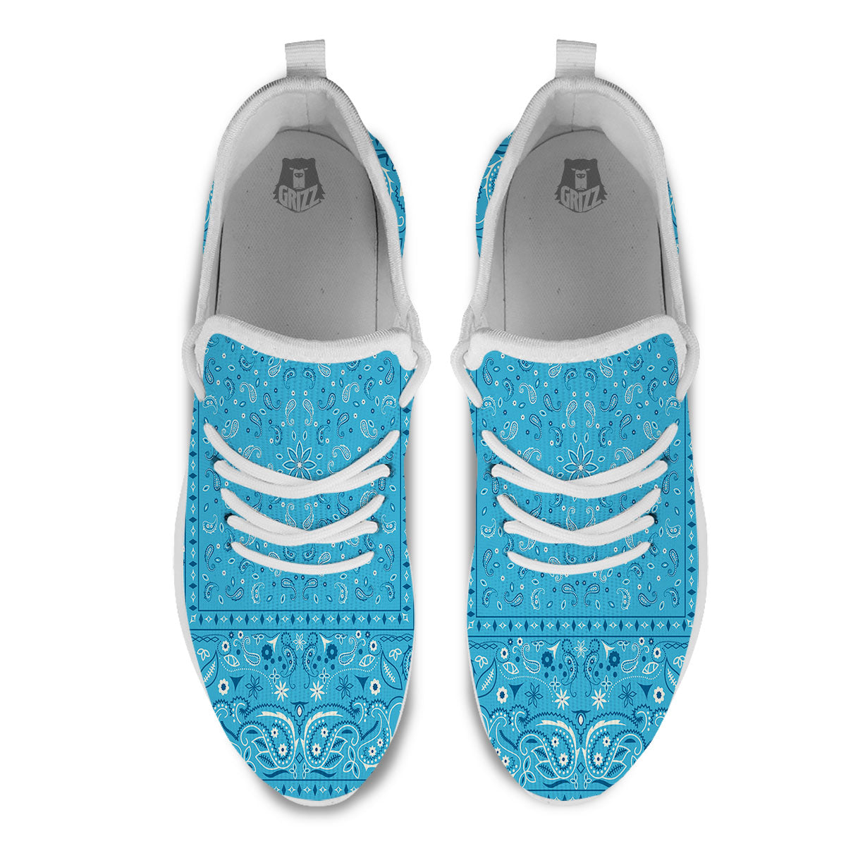 Paisley Bandana Light Blue Print White Athletic Shoes-grizzshop