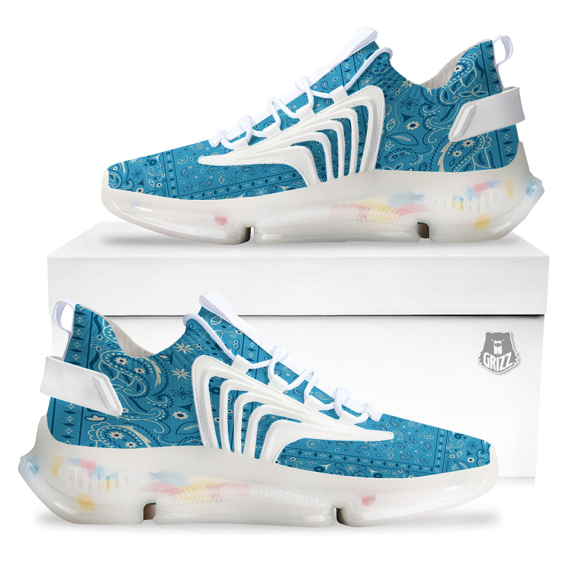 Paisley Bandana Light Blue Print White Gym Shoes-grizzshop