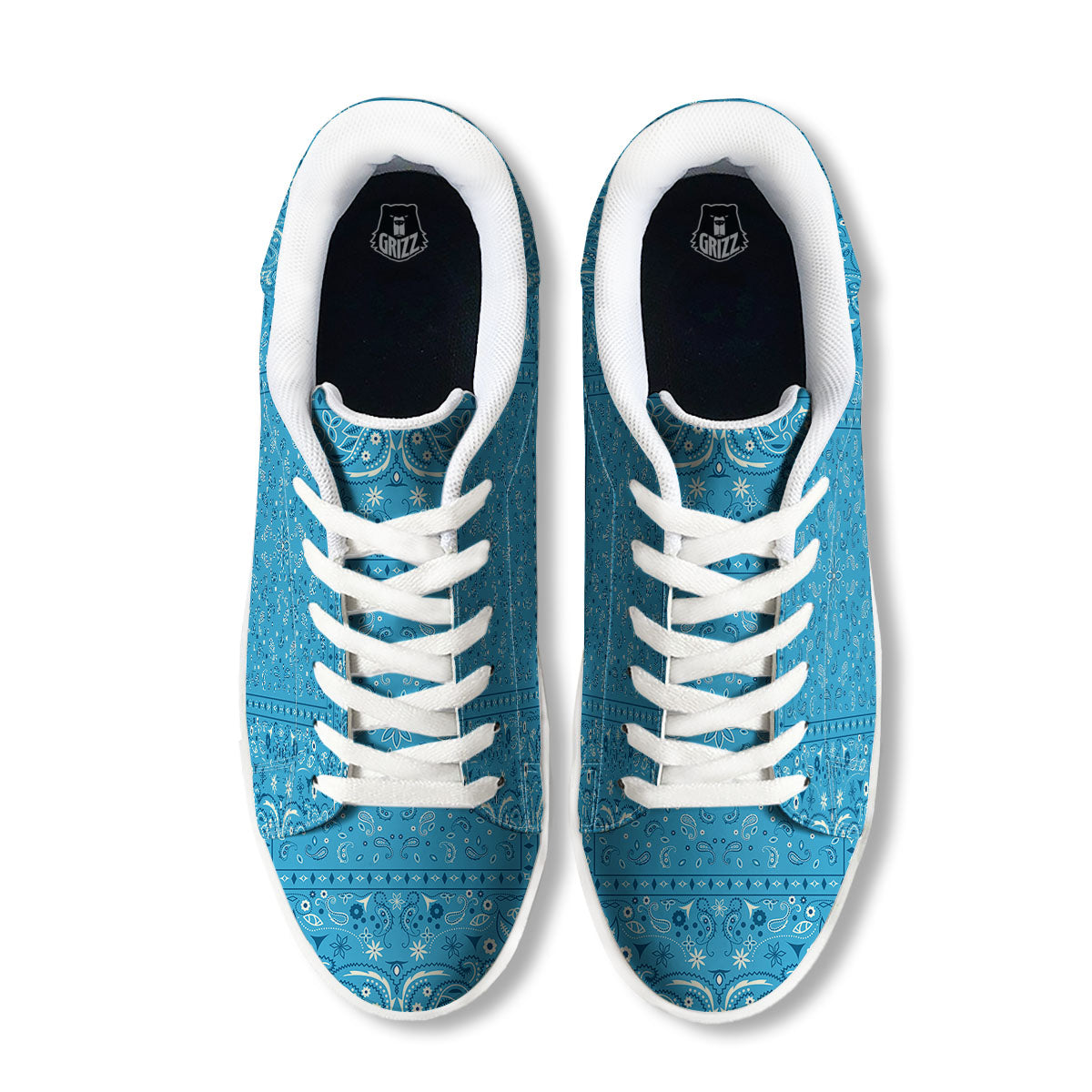 Paisley Bandana Light Blue Print White Low Top Sneakers-grizzshop