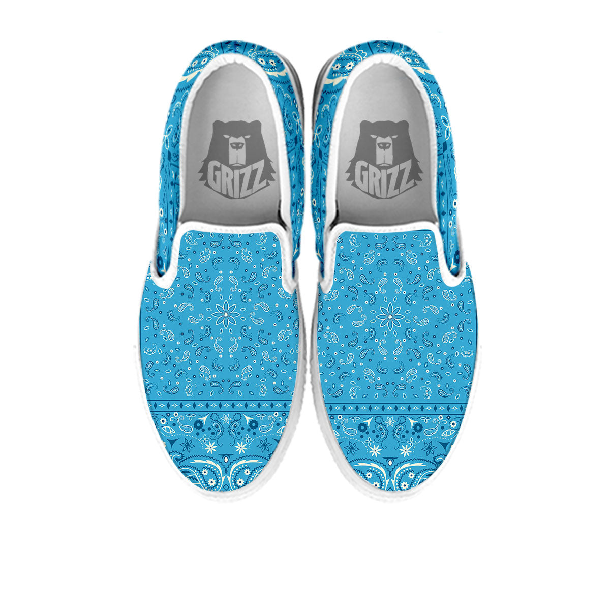 Paisley Bandana Light Blue Print White Slip On Shoes-grizzshop