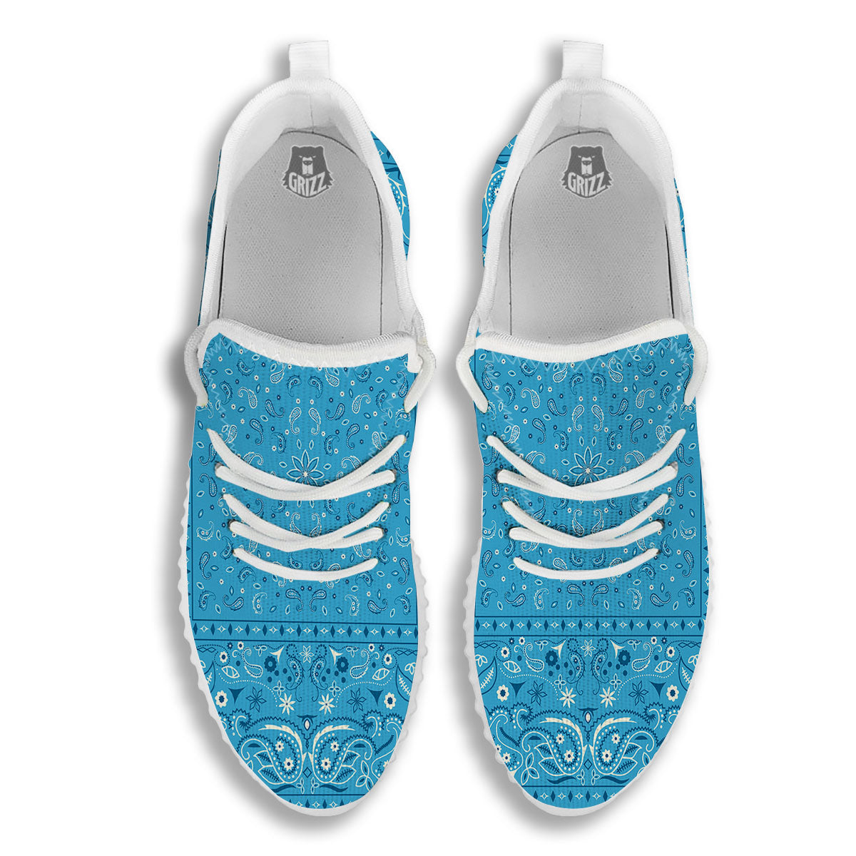 Paisley Bandana Light Blue Print White Walking Shoes-grizzshop