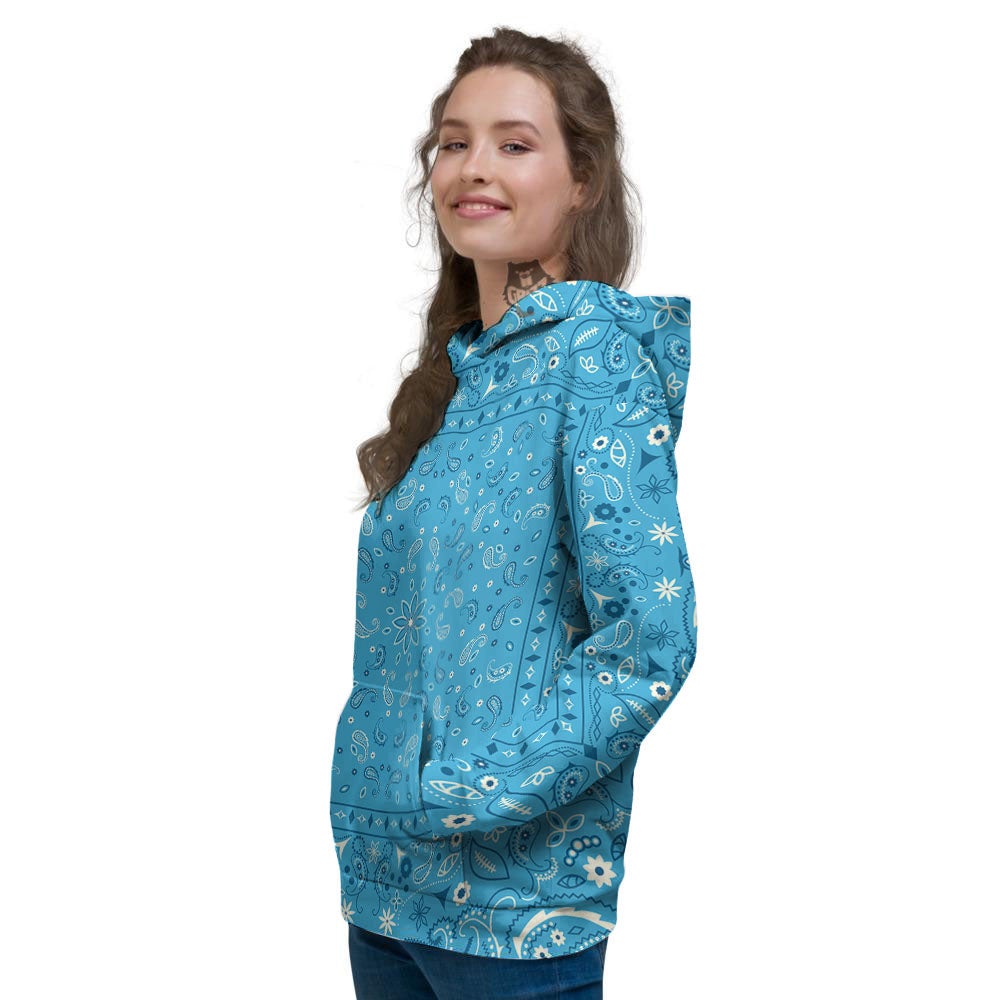 Paisley Bandana Light Blue Print Women's Hoodie-grizzshop