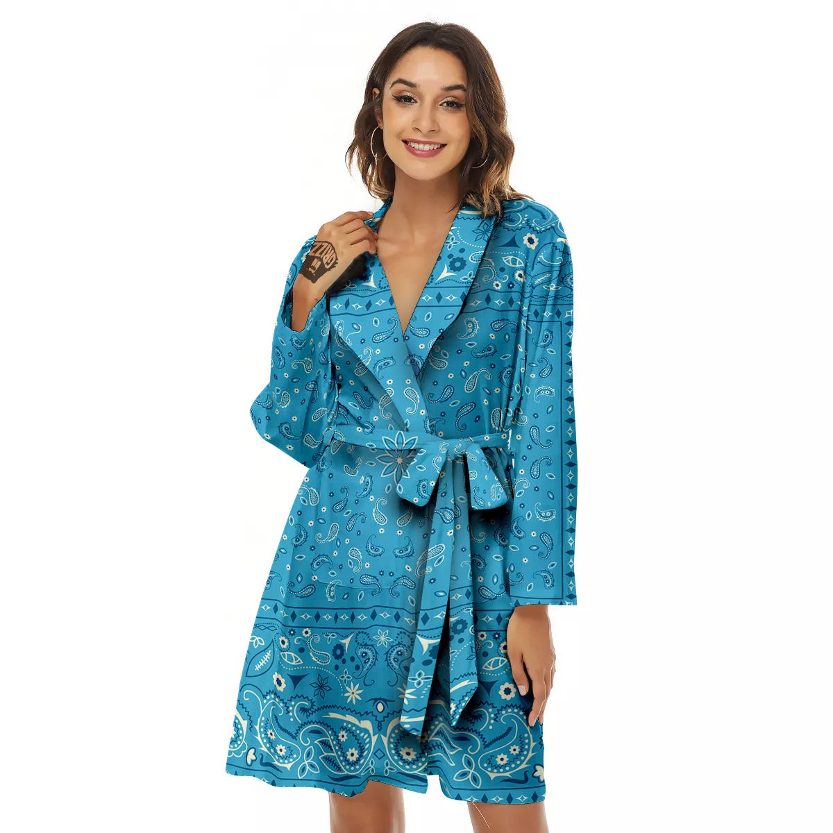 Paisley Bandana Light Blue Print Women's Robe-grizzshop