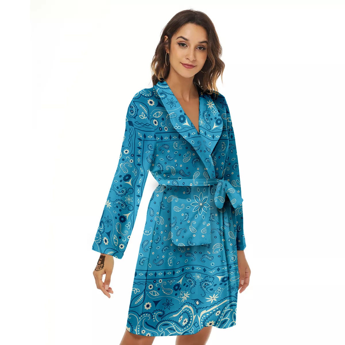 Paisley Bandana Light Blue Print Women's Robe-grizzshop