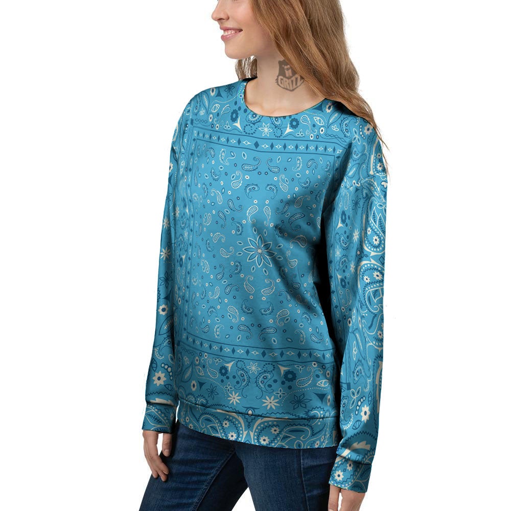 Paisley Bandana Light Blue Print Women's Sweatshirt-grizzshop