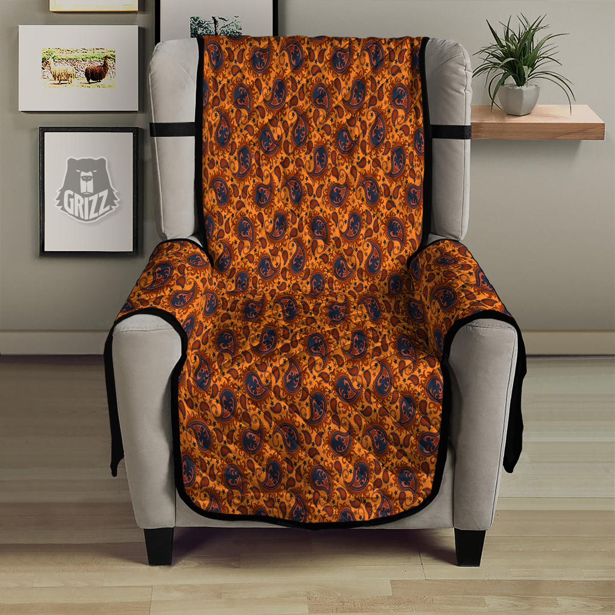 Paisley Bandana Orange Print Armchair Protector-grizzshop