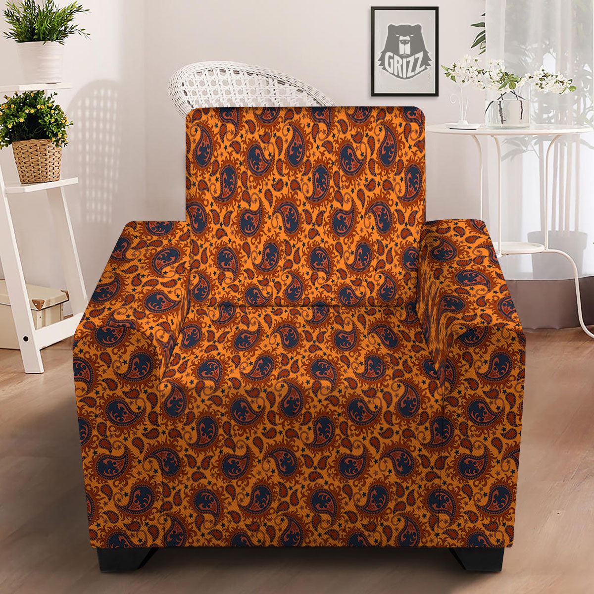 Paisley Bandana Orange Print Armchair Slipcover-grizzshop