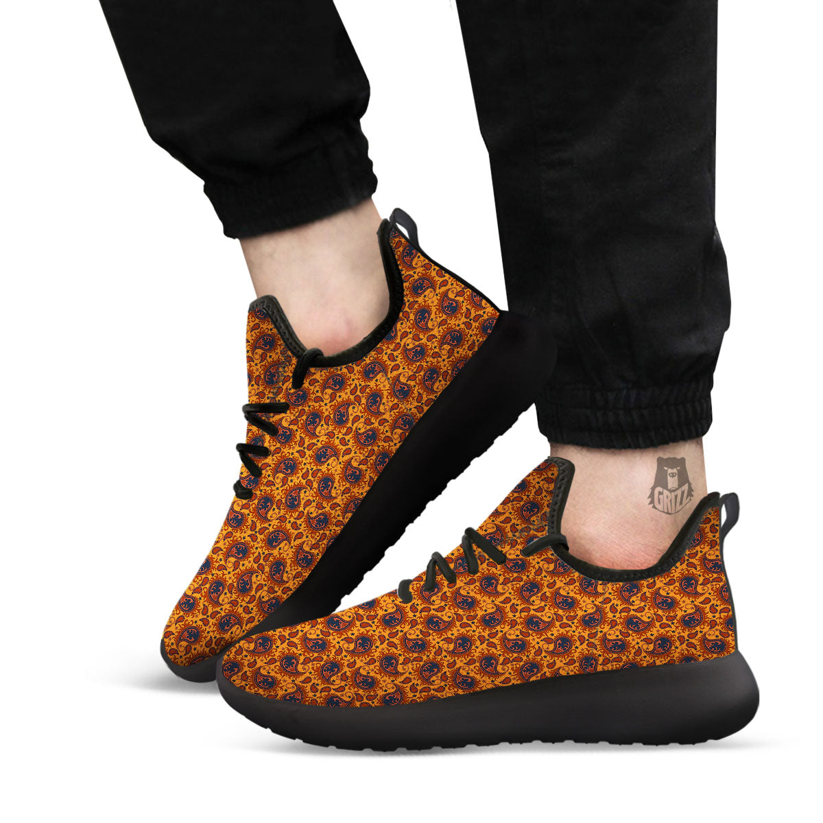 Paisley Bandana Orange Print Black Athletic Shoes-grizzshop