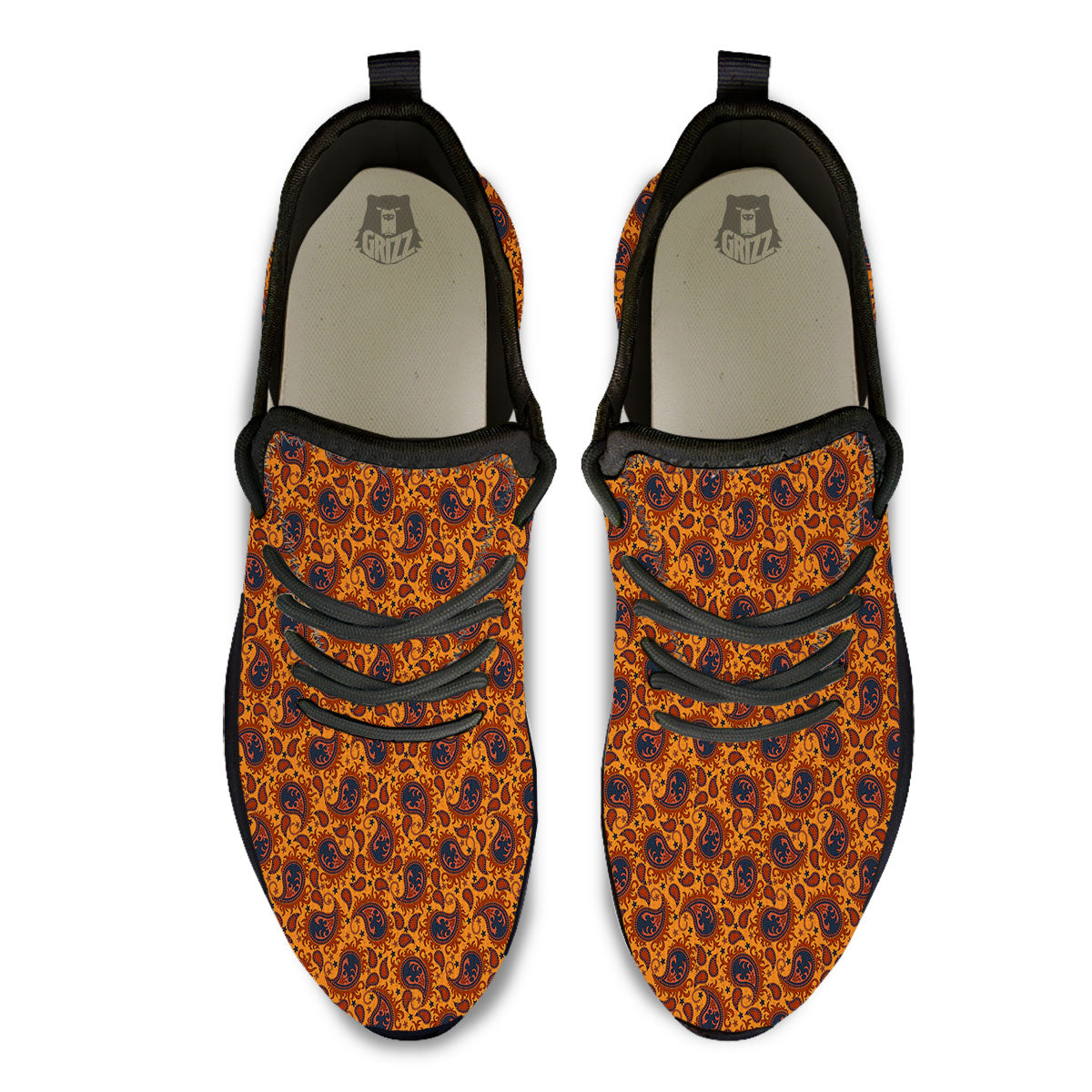 Paisley Bandana Orange Print Black Athletic Shoes-grizzshop