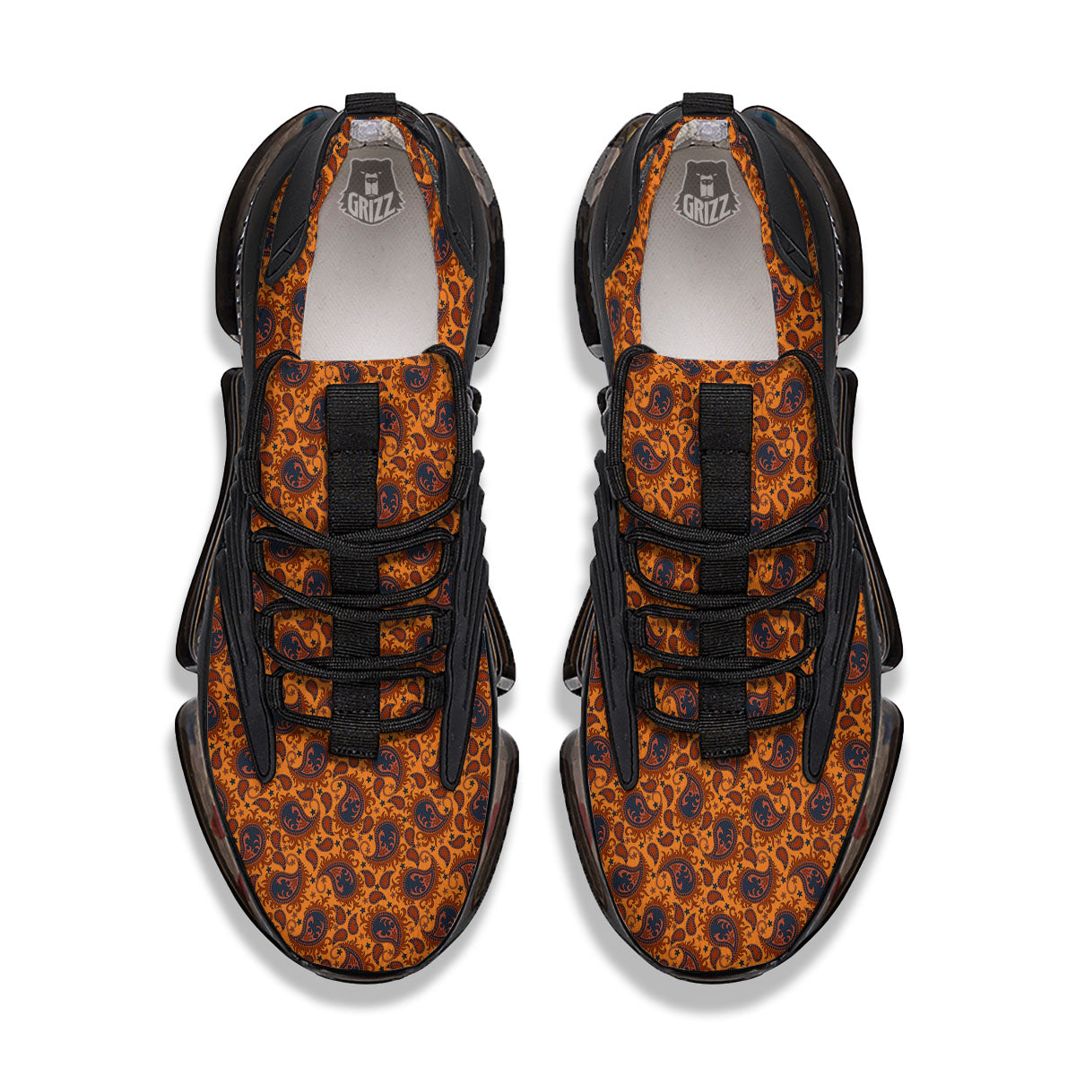 Paisley Bandana Orange Print Black Gym Shoes-grizzshop