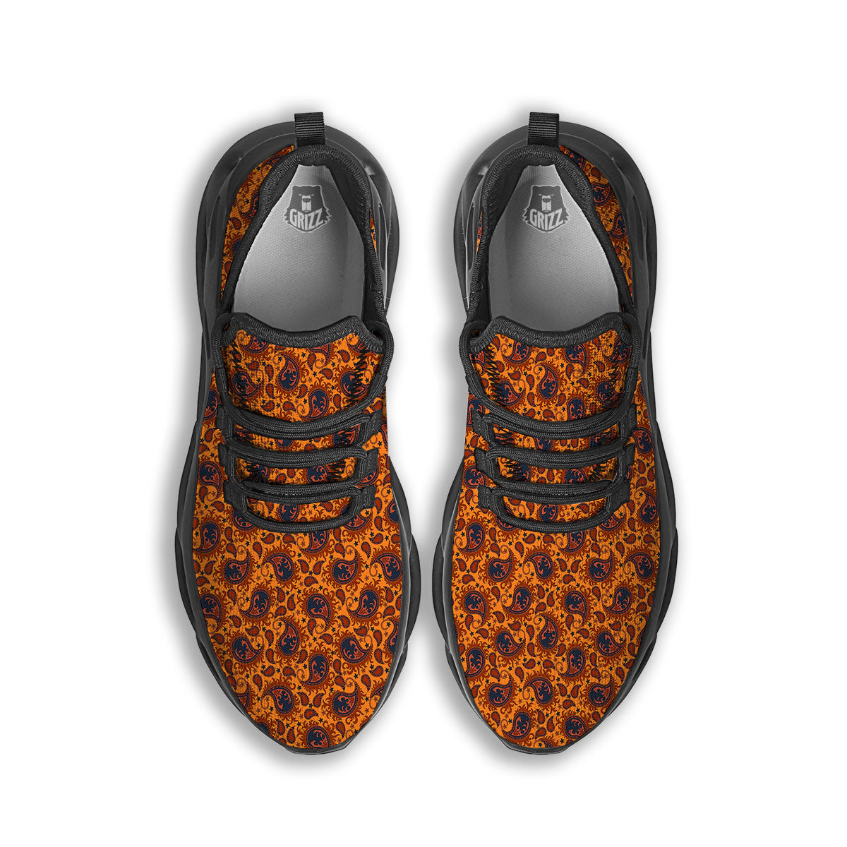 Paisley Bandana Orange Print Black Running Shoes-grizzshop