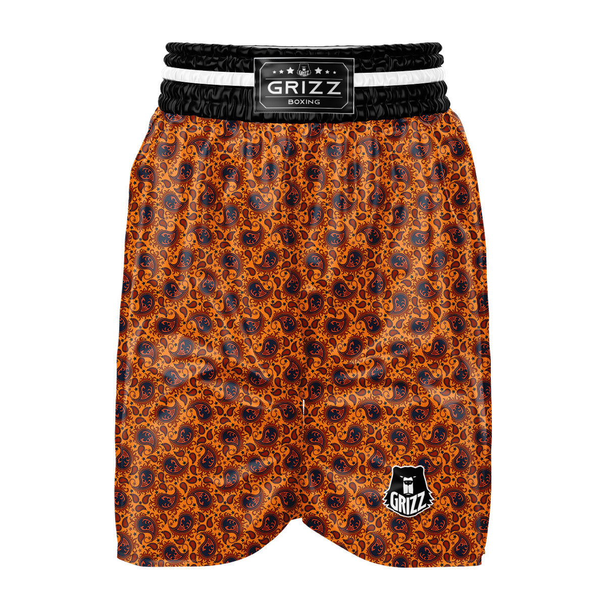 Paisley Bandana Orange Print Boxing Shorts-grizzshop