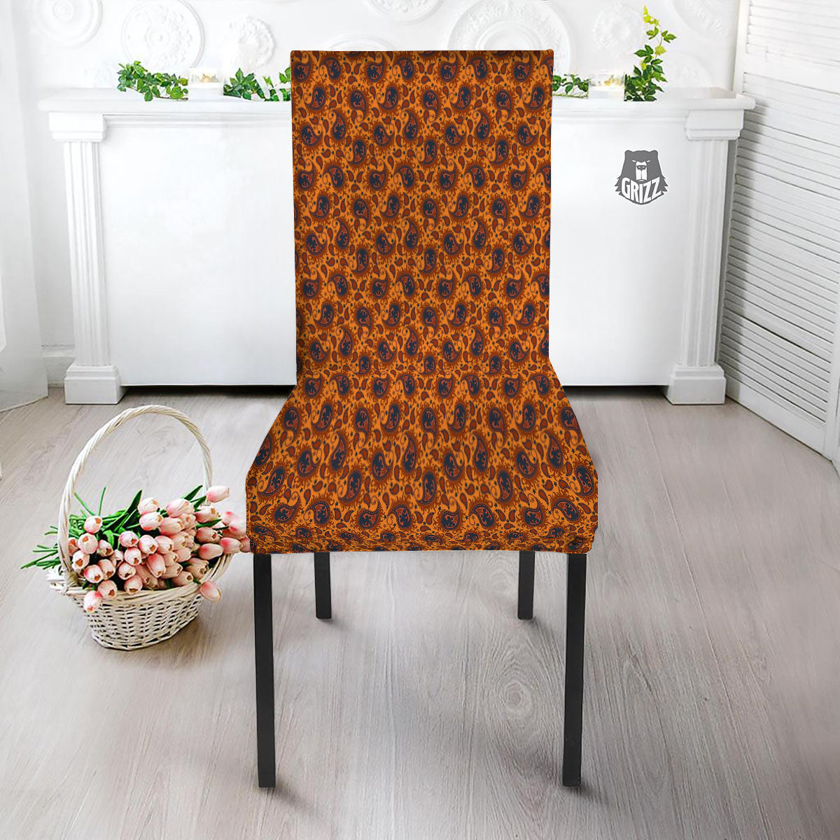 Paisley Bandana Orange Print Dining Chair Slipcover-grizzshop