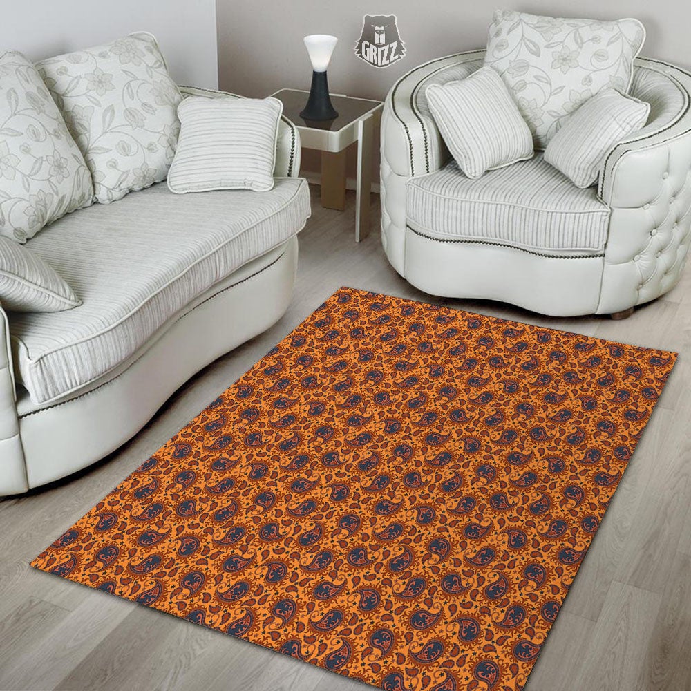 Paisley Bandana Orange Print Floor Mat-grizzshop