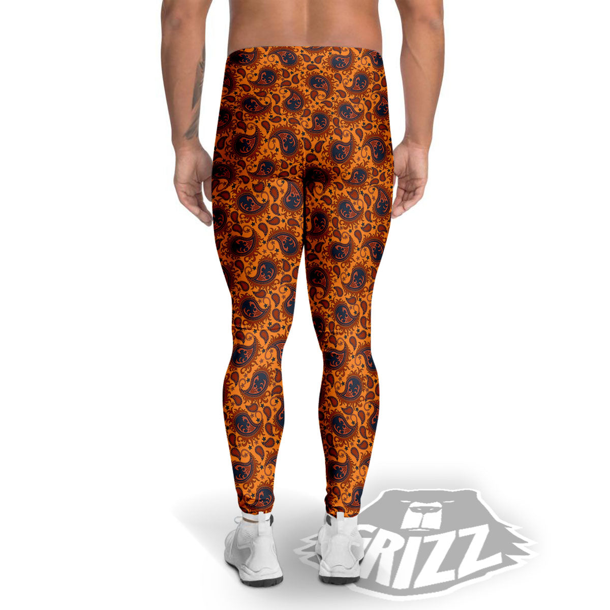 Paisley Bandana Orange Print Men's Leggings-grizzshop