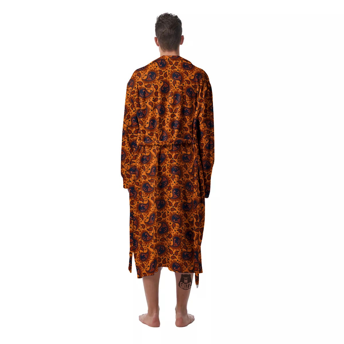Paisley Bandana Orange Print Men's Robe-grizzshop