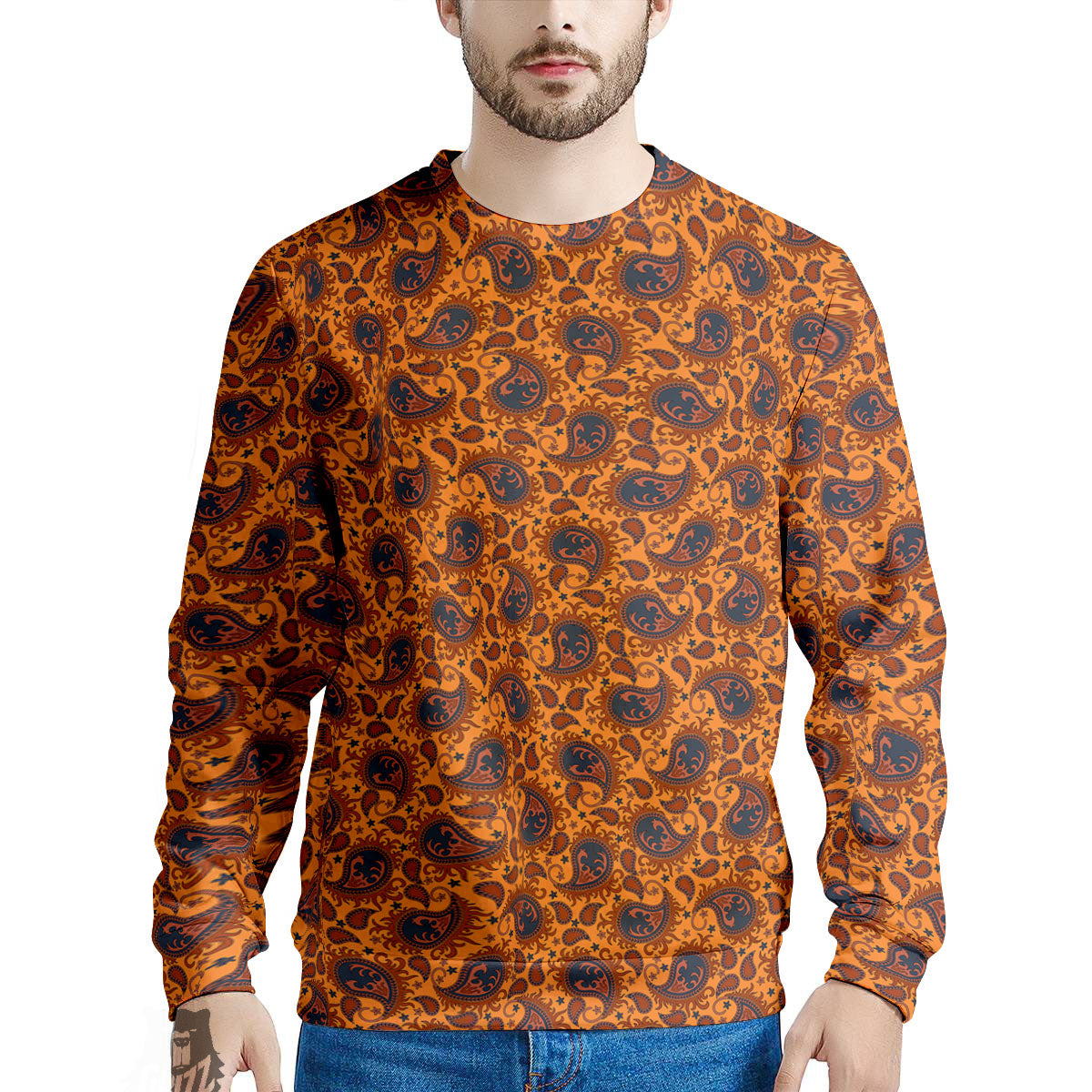 Paisley Bandana Orange Print Men's Sweatshirt-grizzshop