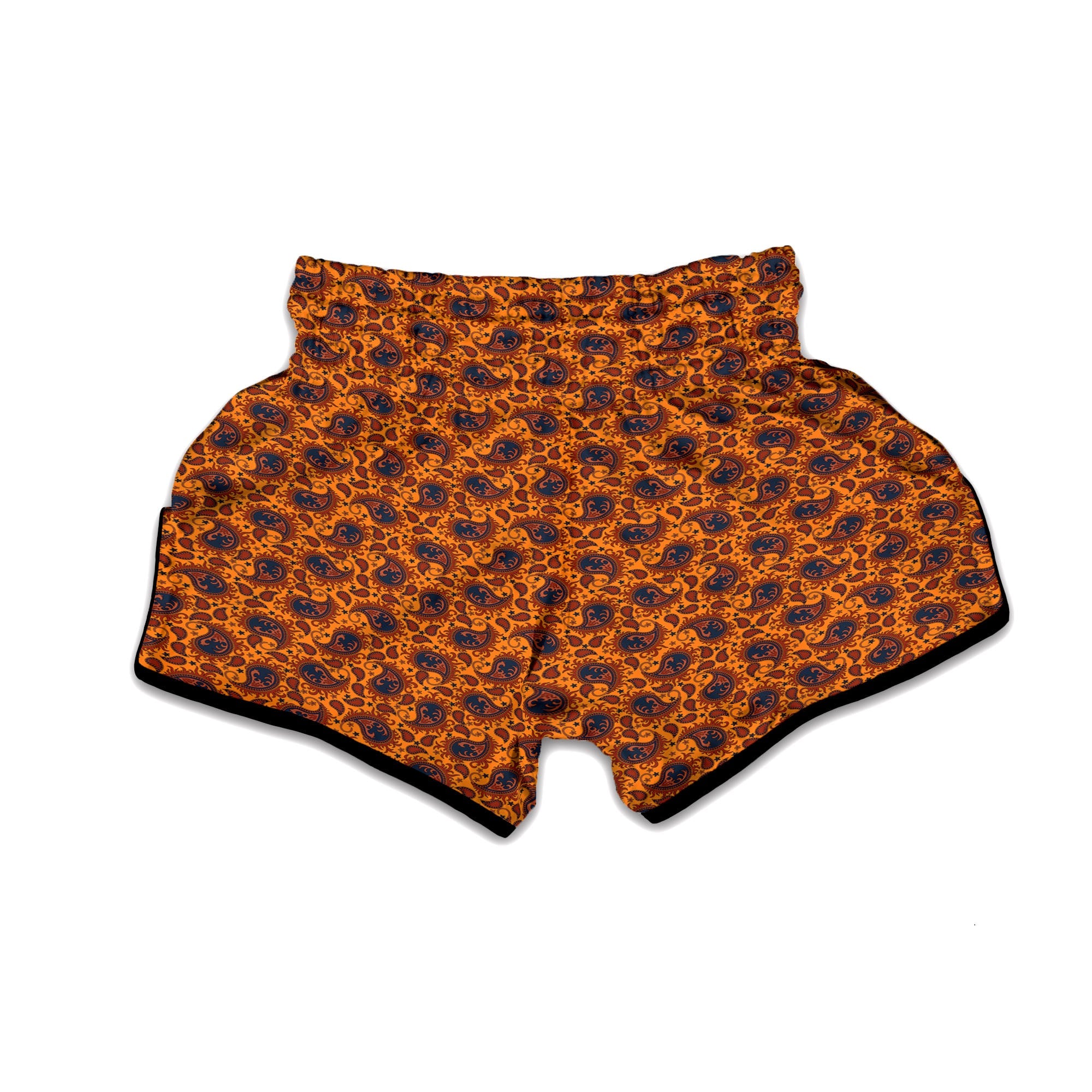 Paisley Bandana Orange Print Muay Thai Boxing Shorts-grizzshop