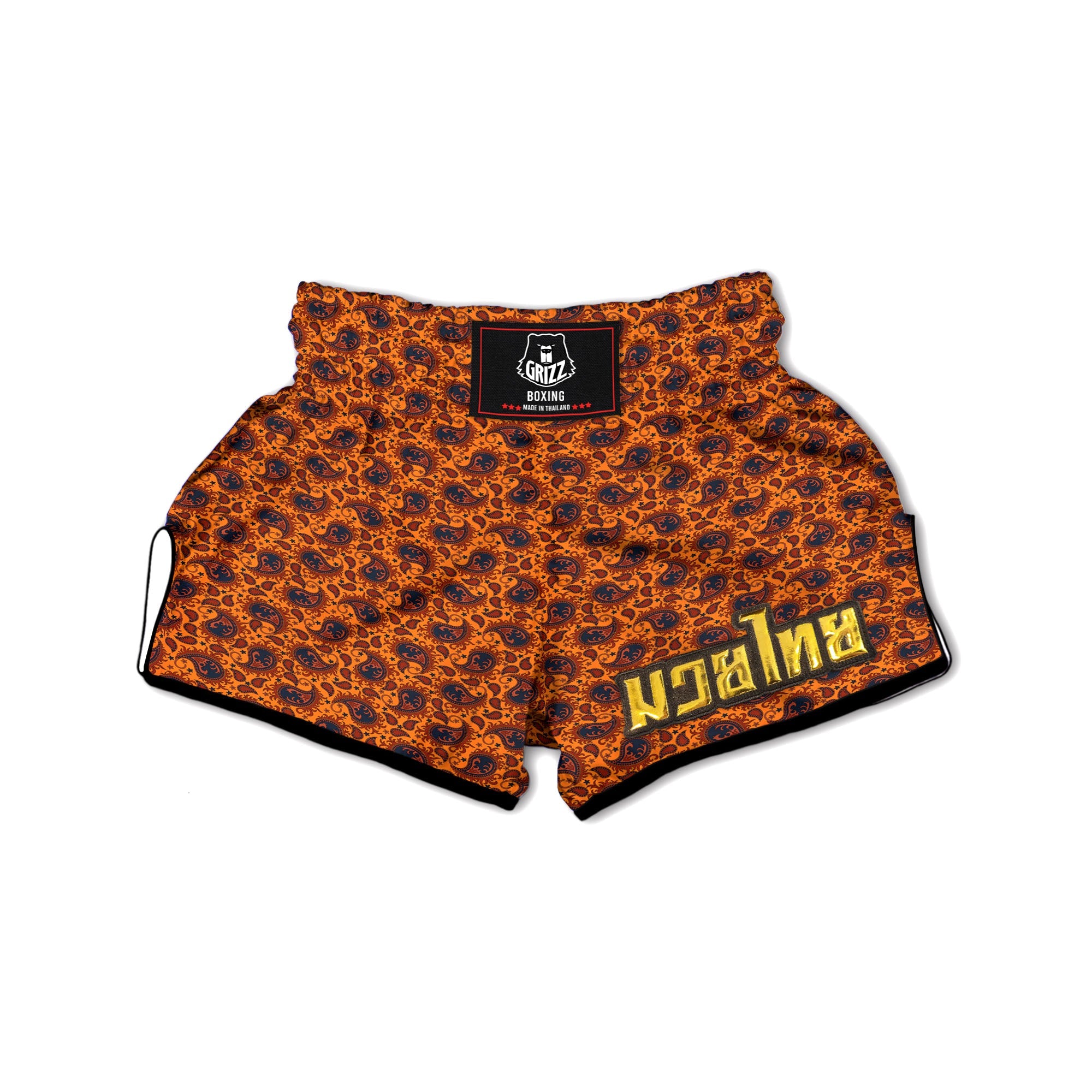 Paisley Bandana Orange Print Muay Thai Boxing Shorts-grizzshop