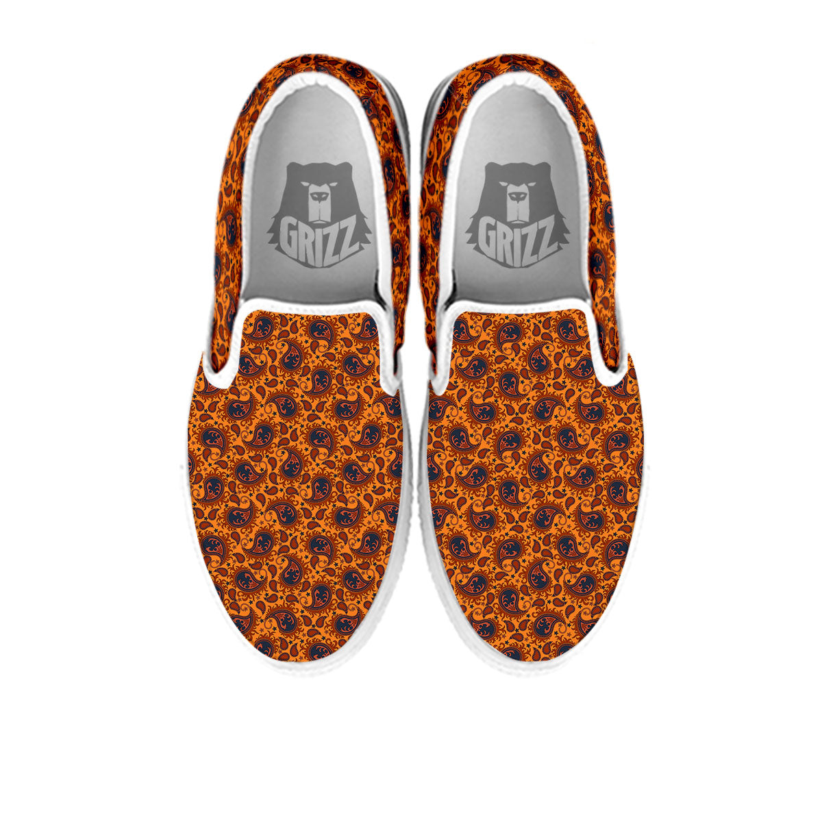 Paisley Bandana Orange Print White Slip On Shoes-grizzshop