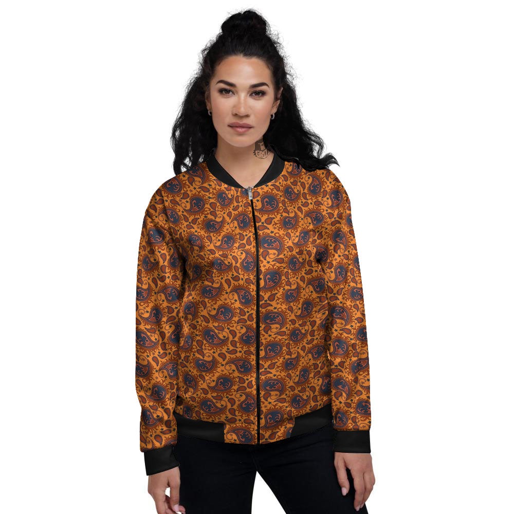 Paisley Bandana Orange Print Women's Bomber Jacket-grizzshop