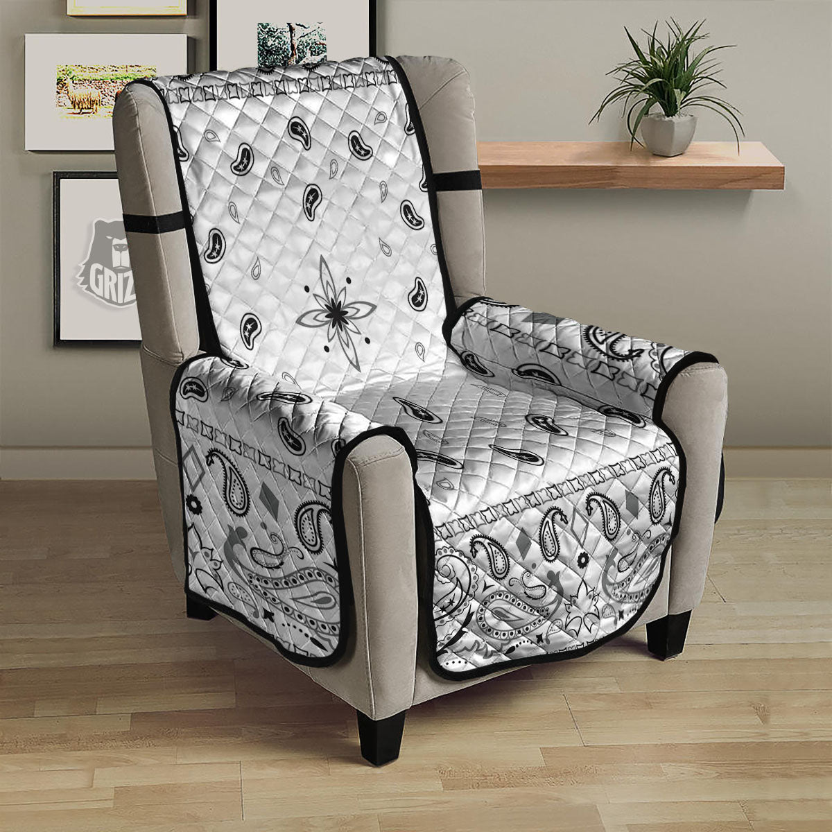 Paisley Bandana White And Black Print Armchair Protector-grizzshop