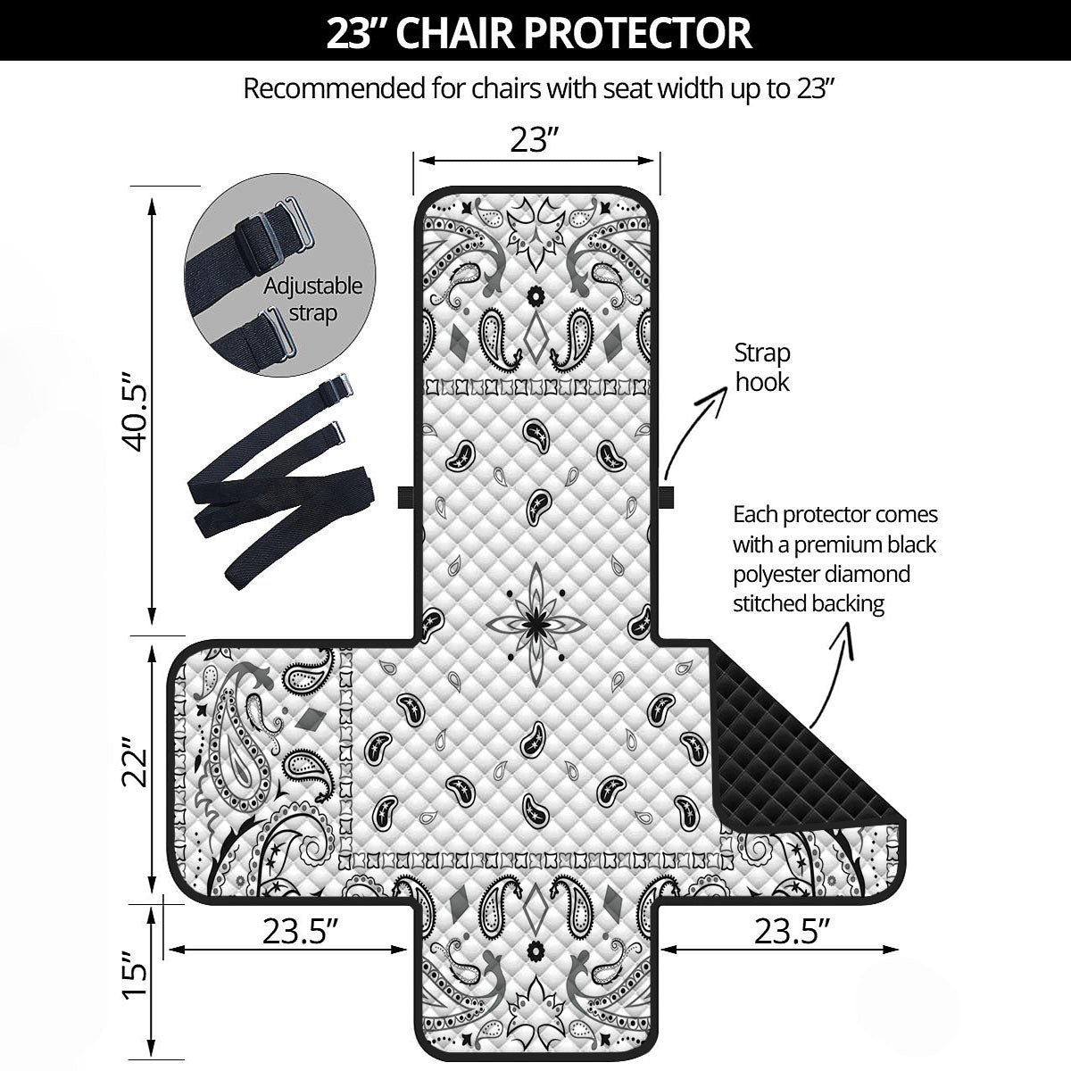 Paisley Bandana White And Black Print Armchair Protector-grizzshop