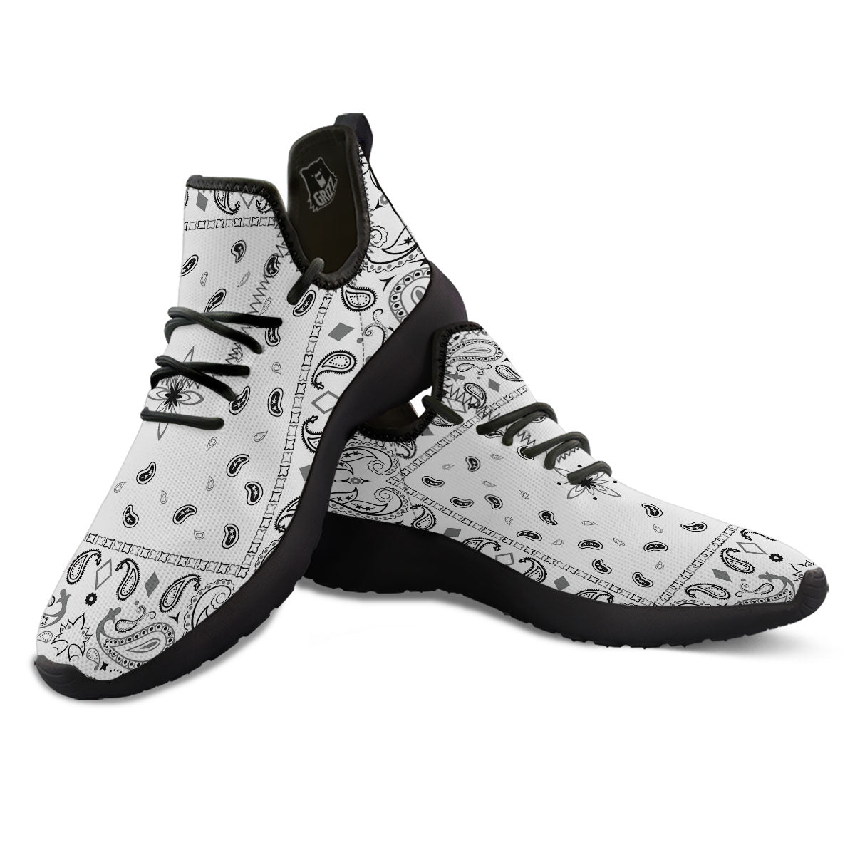 Paisley Bandana White And Black Print Black Athletic Shoes-grizzshop