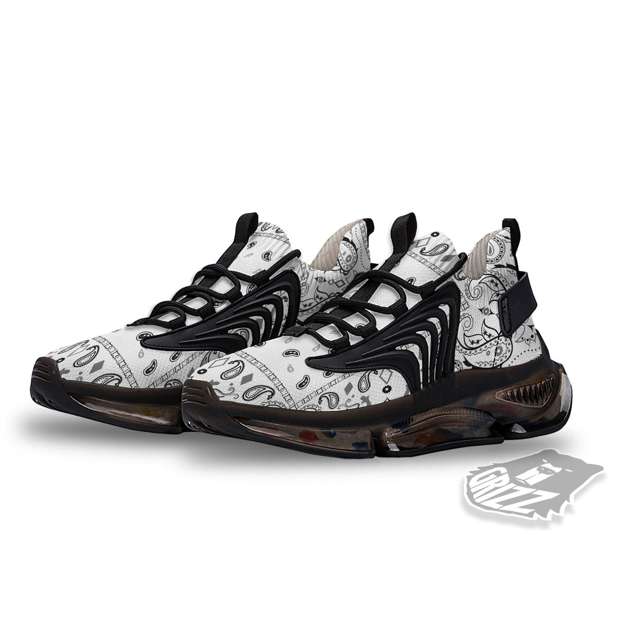 Paisley Bandana White And Black Print Black Gym Shoes-grizzshop