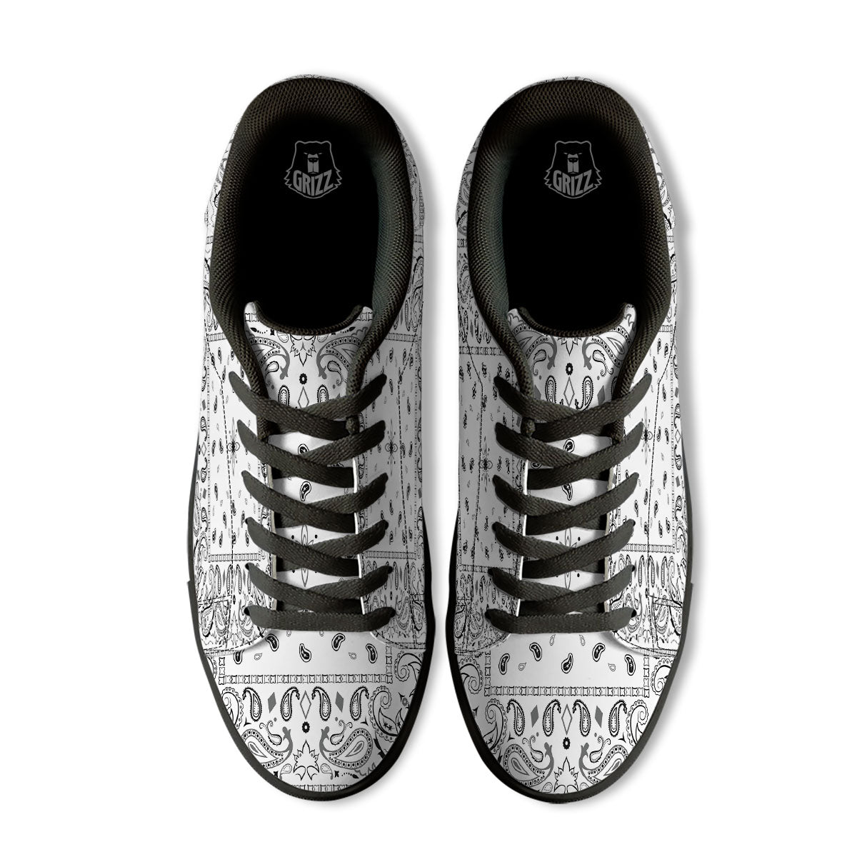 Paisley Bandana White And Black Print Black Low Top Sneakers-grizzshop