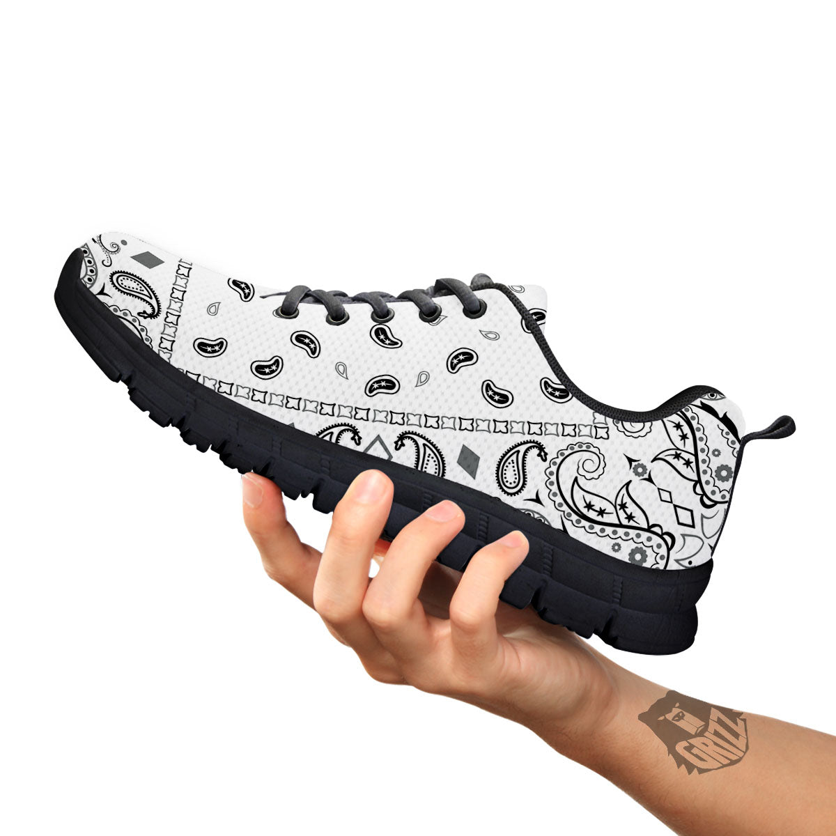 Paisley Bandana White And Black Print Black Sneaker-grizzshop