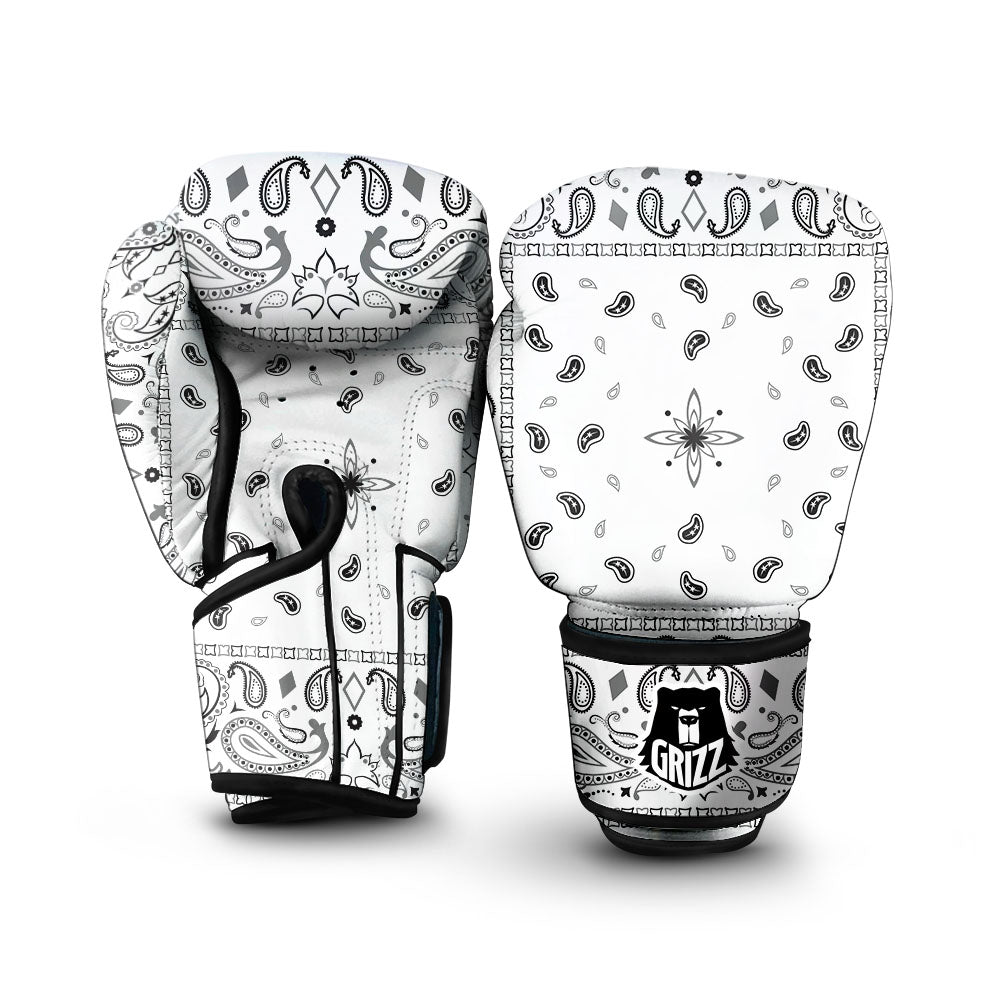 Paisley Bandana White And Black Print Boxing Gloves-grizzshop