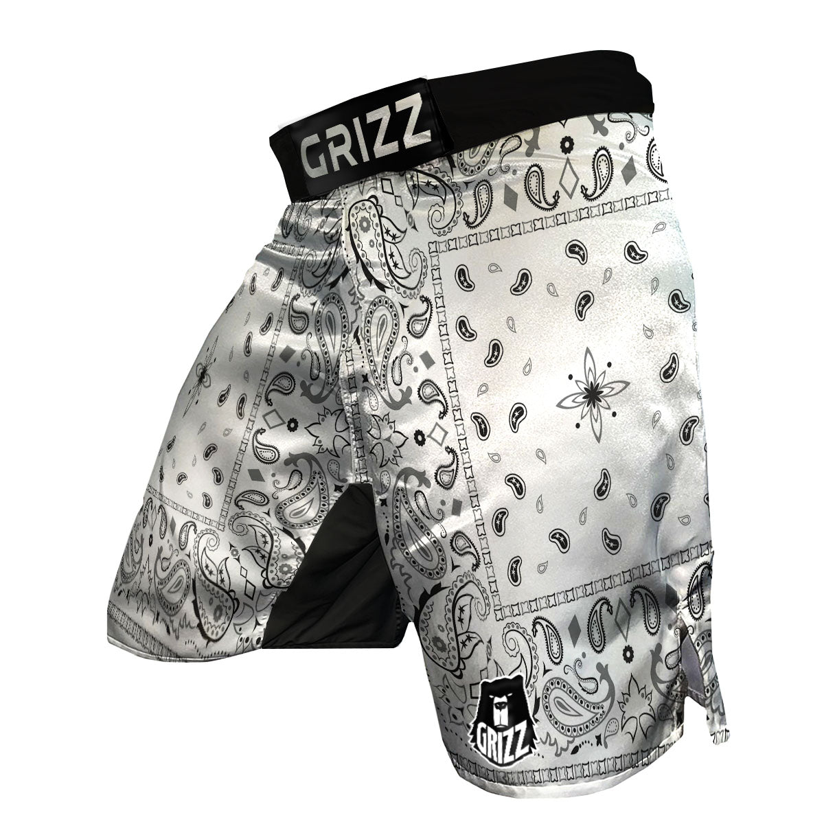 Paisley Bandana White And Black Print MMA Shorts-grizzshop