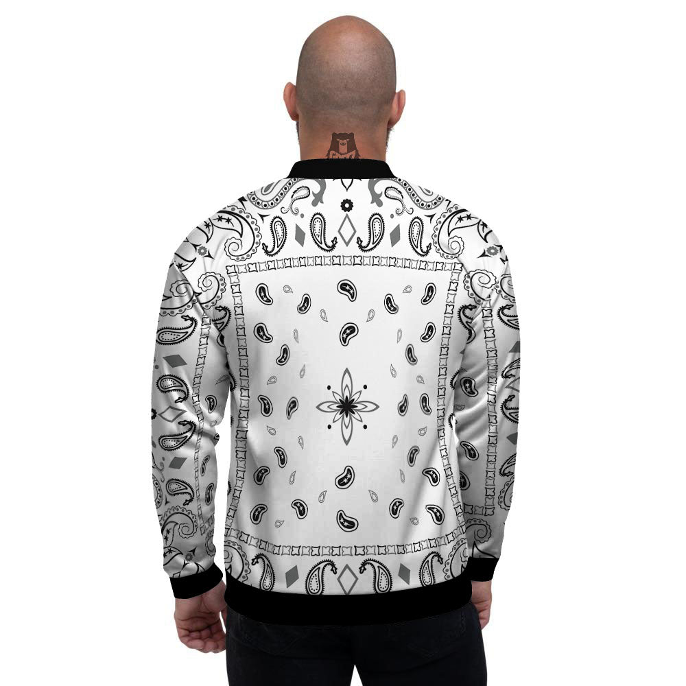 Paisley Bandana White And Black Print Men's Bomber Jacket-grizzshop